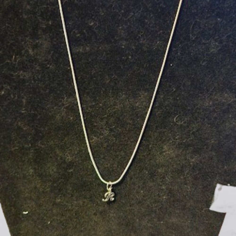 Necklace 'R' Inital Silver Toned Hand Assembled